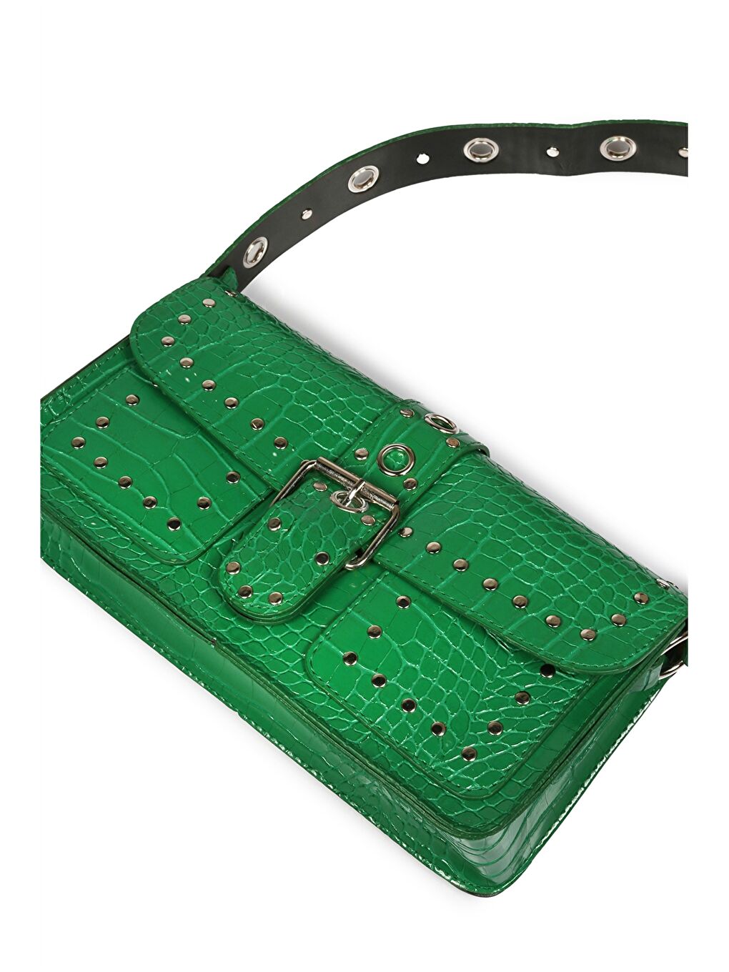 Yeşil Deri Görünümlü Kroko Desenli Kadın Omuz Çantası-2