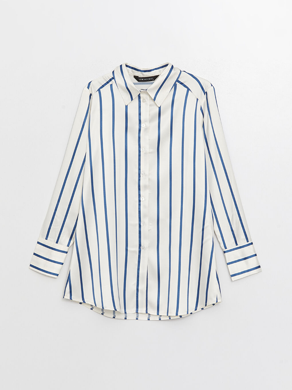 Striped Long Sleeve Satin Women's Shirt -S3J897Z8-LGS