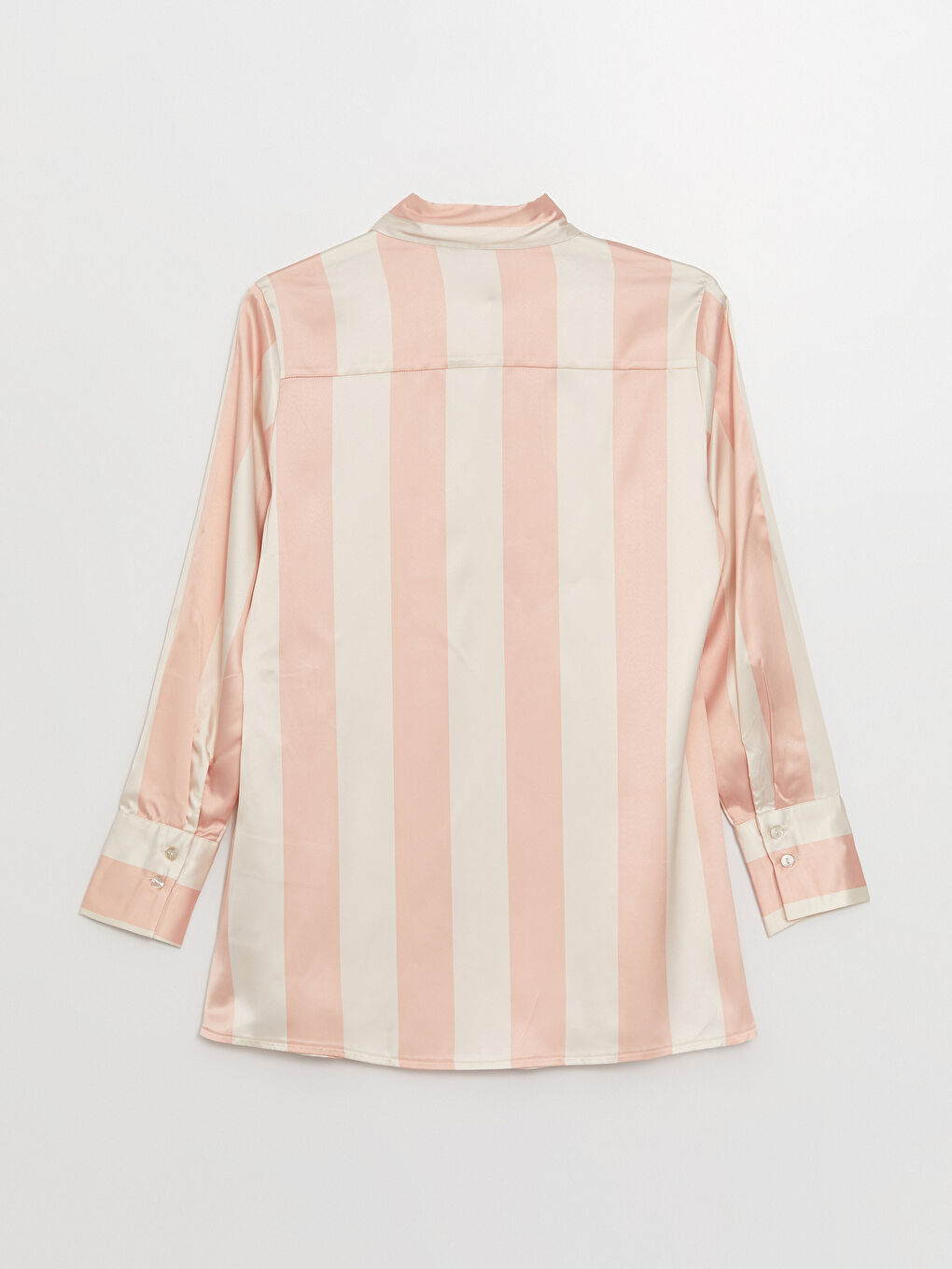 Pembe Renk Bloklu Uzun Kollu Saten Kadın Gömlek-6