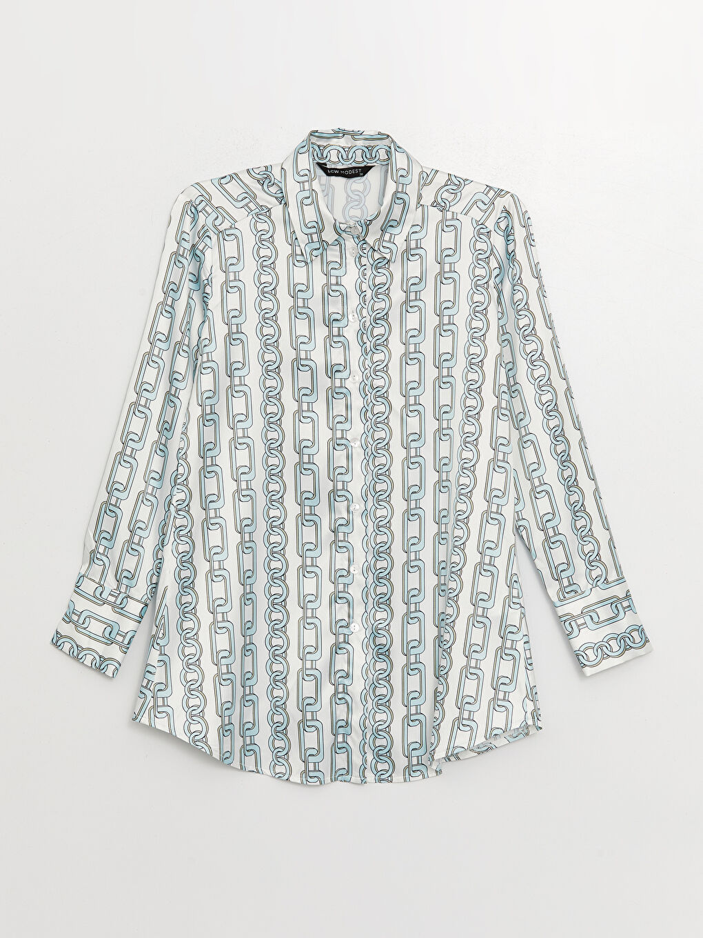 قميص ساتان كم طويل منقوش للسيدات-5