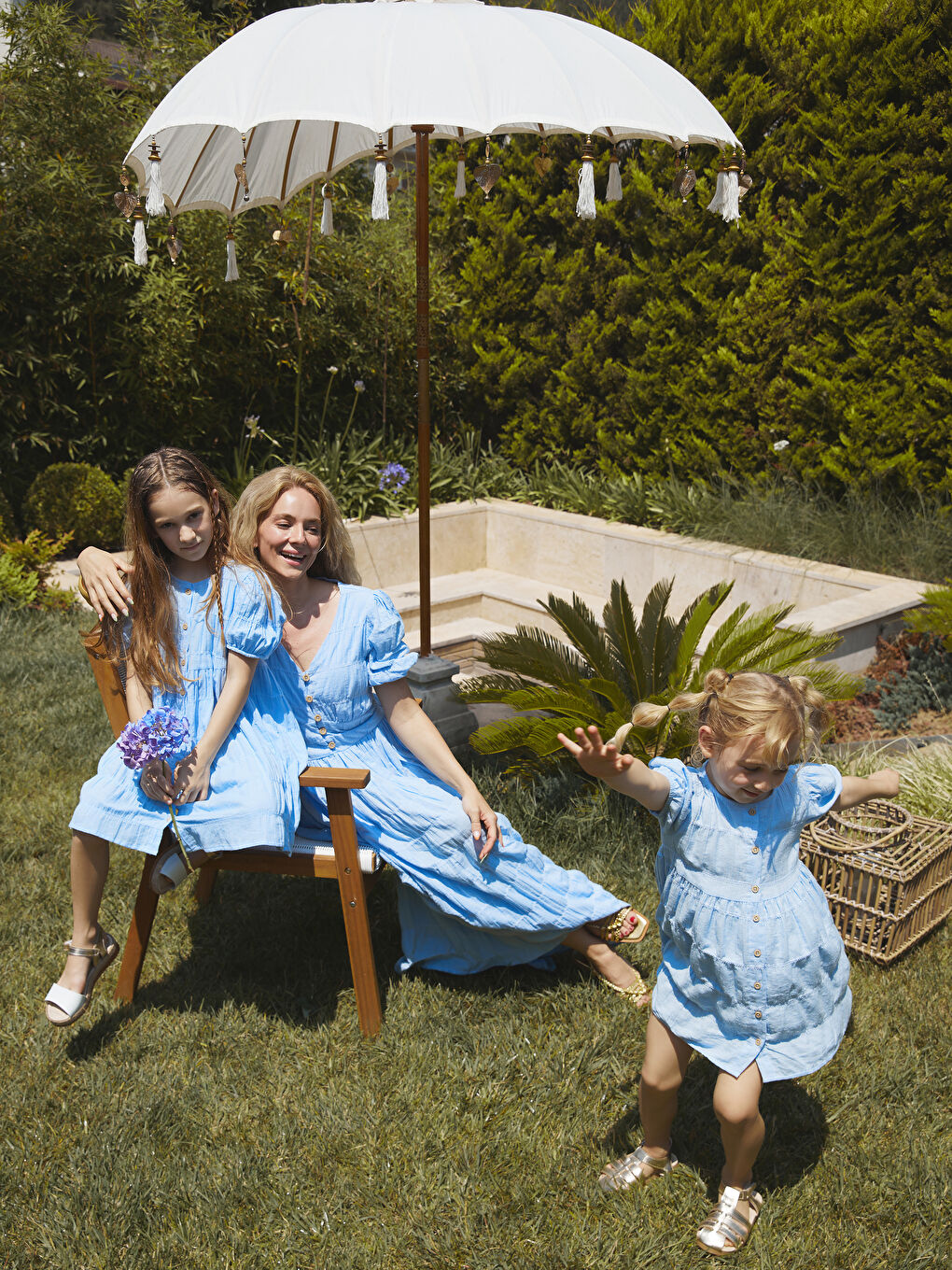 Lila Bisiklet Yaka Kısa Kollu Kız Bebek Elbise Anne - Kız Kombini