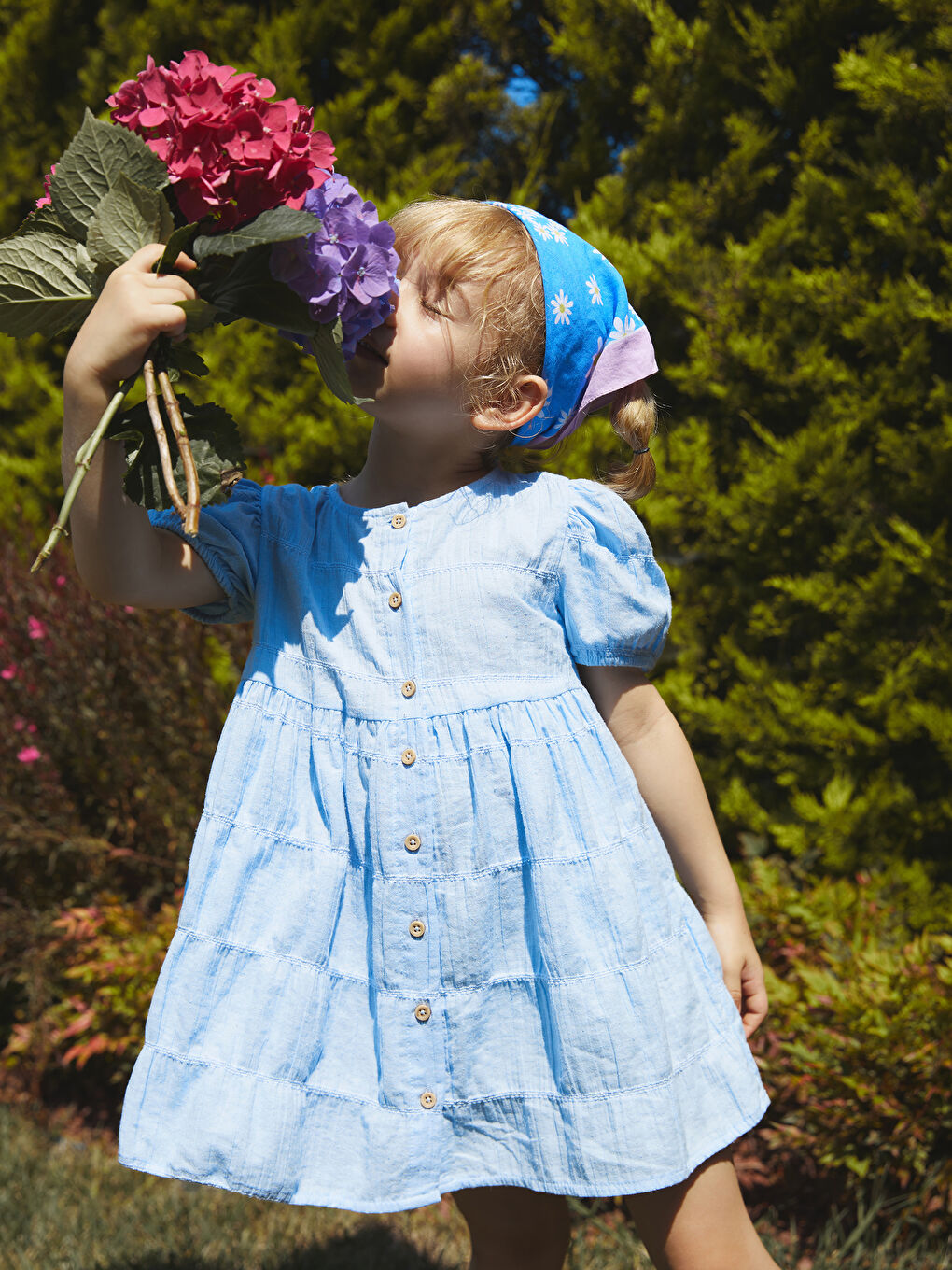 Lila Bisiklet Yaka Kısa Kollu Kız Bebek Elbise Anne - Kız Kombini-1