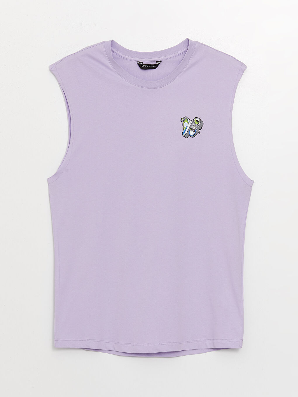 Lila Bisiklet Yaka Baskılı Penye Erkek Kolsuz Tişört-5