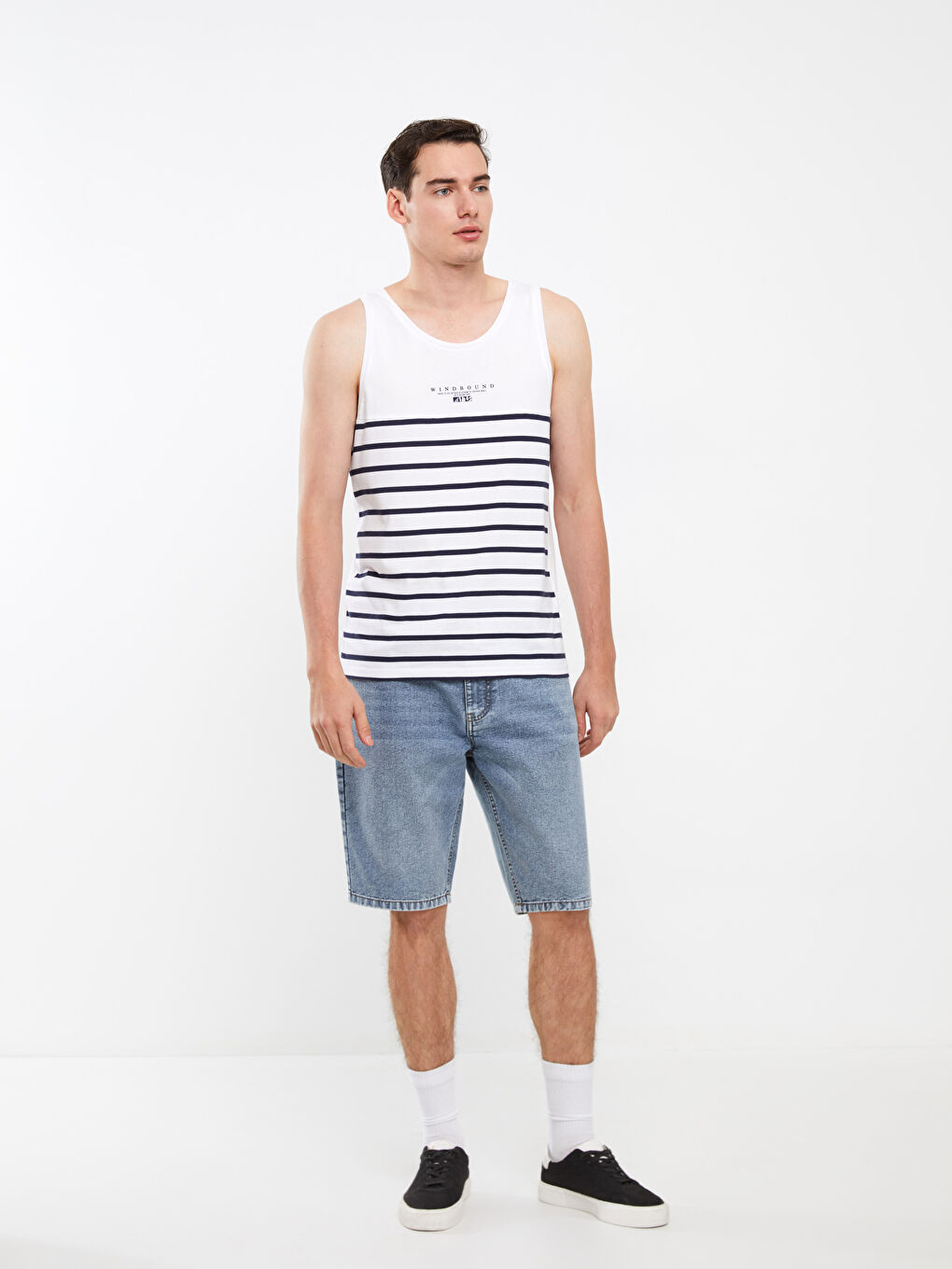 Crew Neck Striped Men's Sleeveless T-Shirt-2