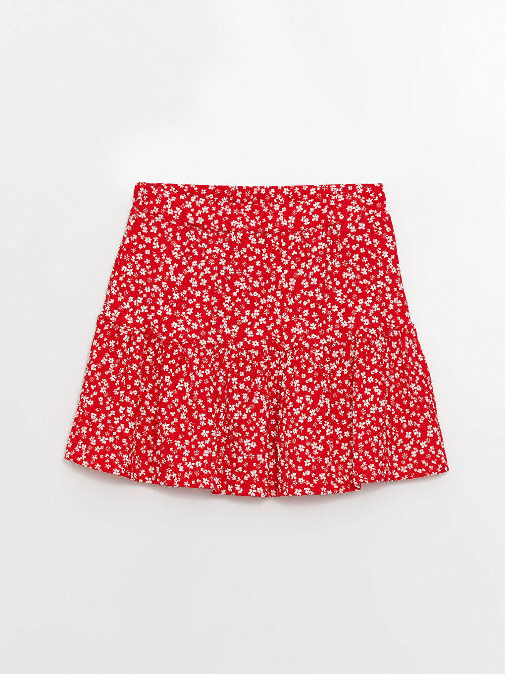 Kırmızı Beli Lastikli Desenli Kız Çocuk Şort Etek