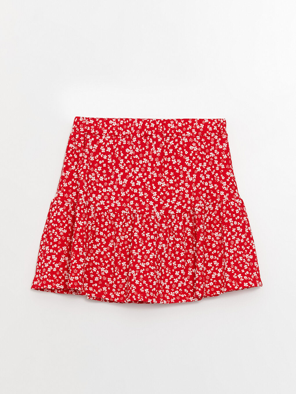 Kırmızı Beli Lastikli Desenli Kız Çocuk Şort Etek-1