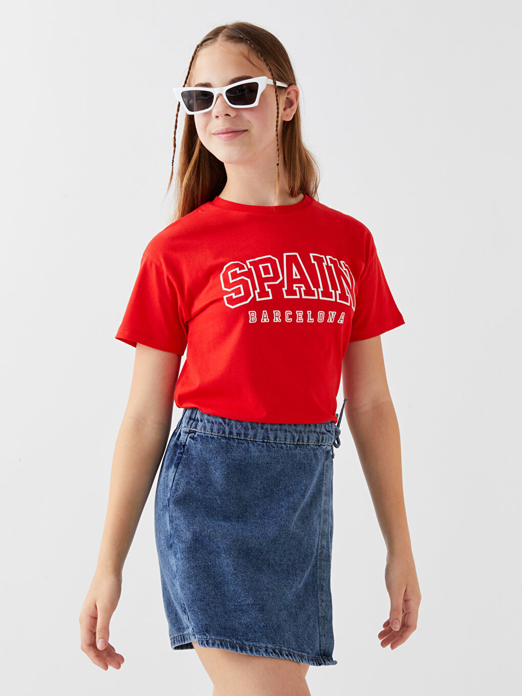 تي شيرت للبنات كروب بكم قصير مطبوع بياقة دائرية-1