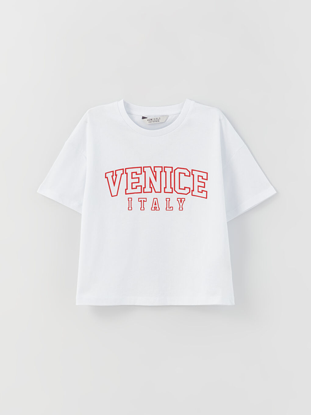 Beyaz Bisiklet Yaka Baskılı Kısa Kollu Kız Çocuk Crop Tişört-3