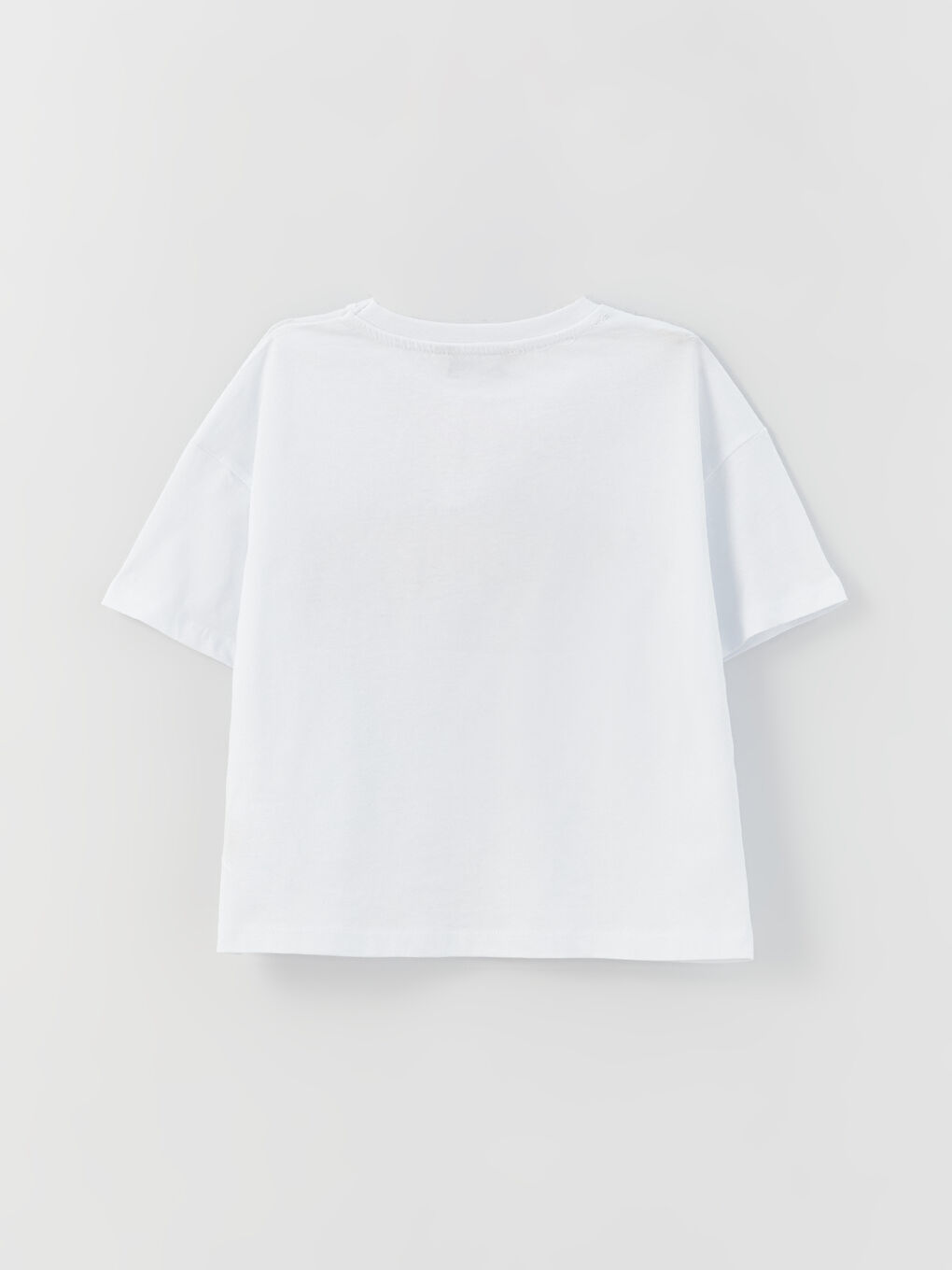 Beyaz Bisiklet Yaka Baskılı Kısa Kollu Kız Çocuk Crop Tişört-4