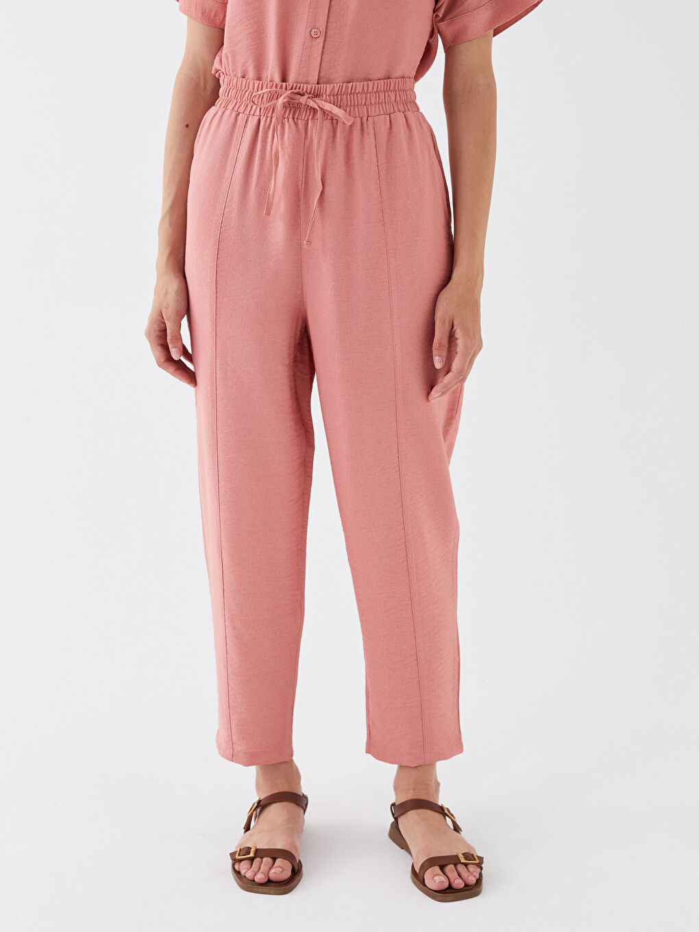 Elasticated Waist Relaxed Fit Women's Trousers-3