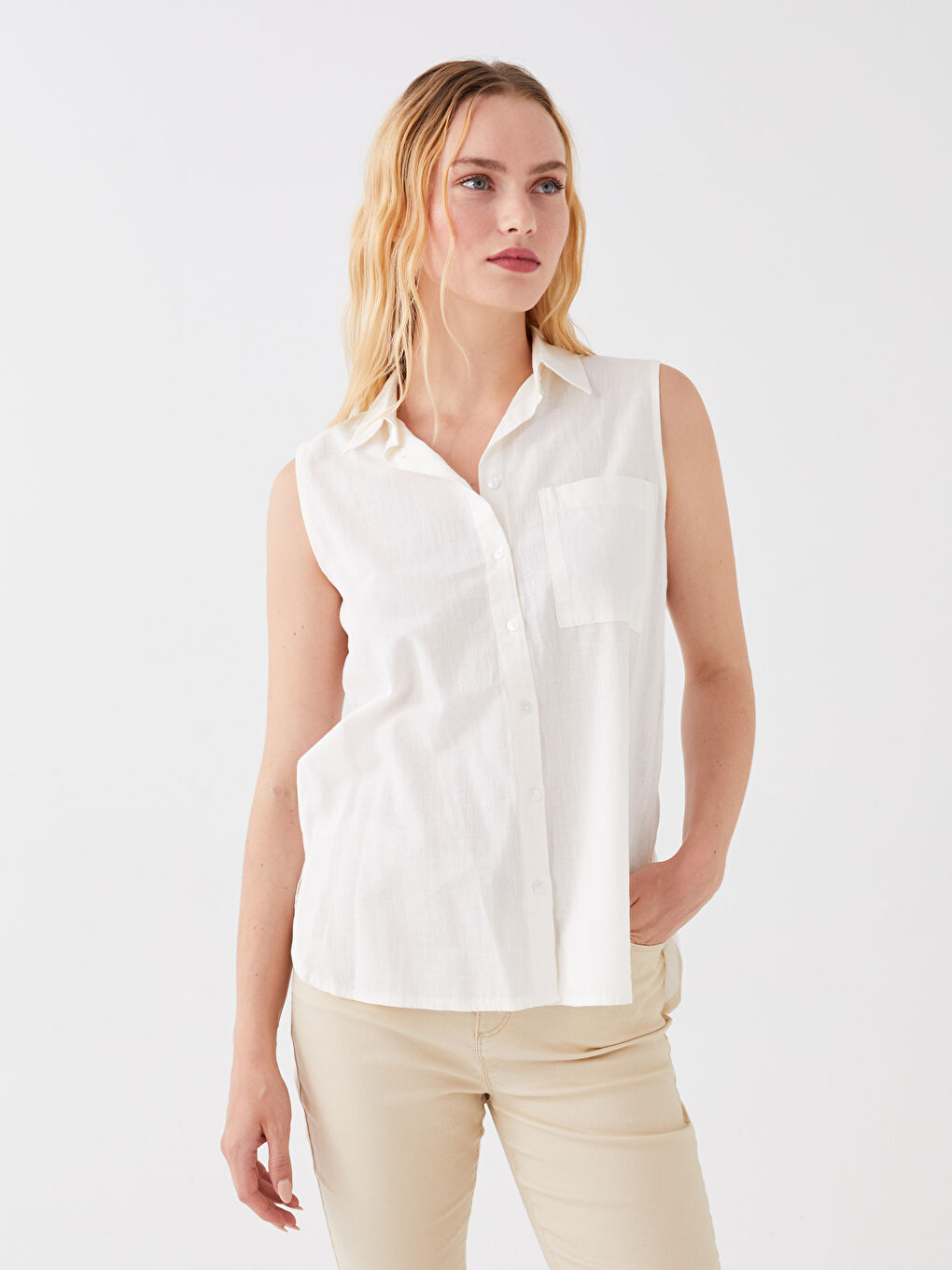 Beyaz Kadın Gömlek Yaka Düz Bluz