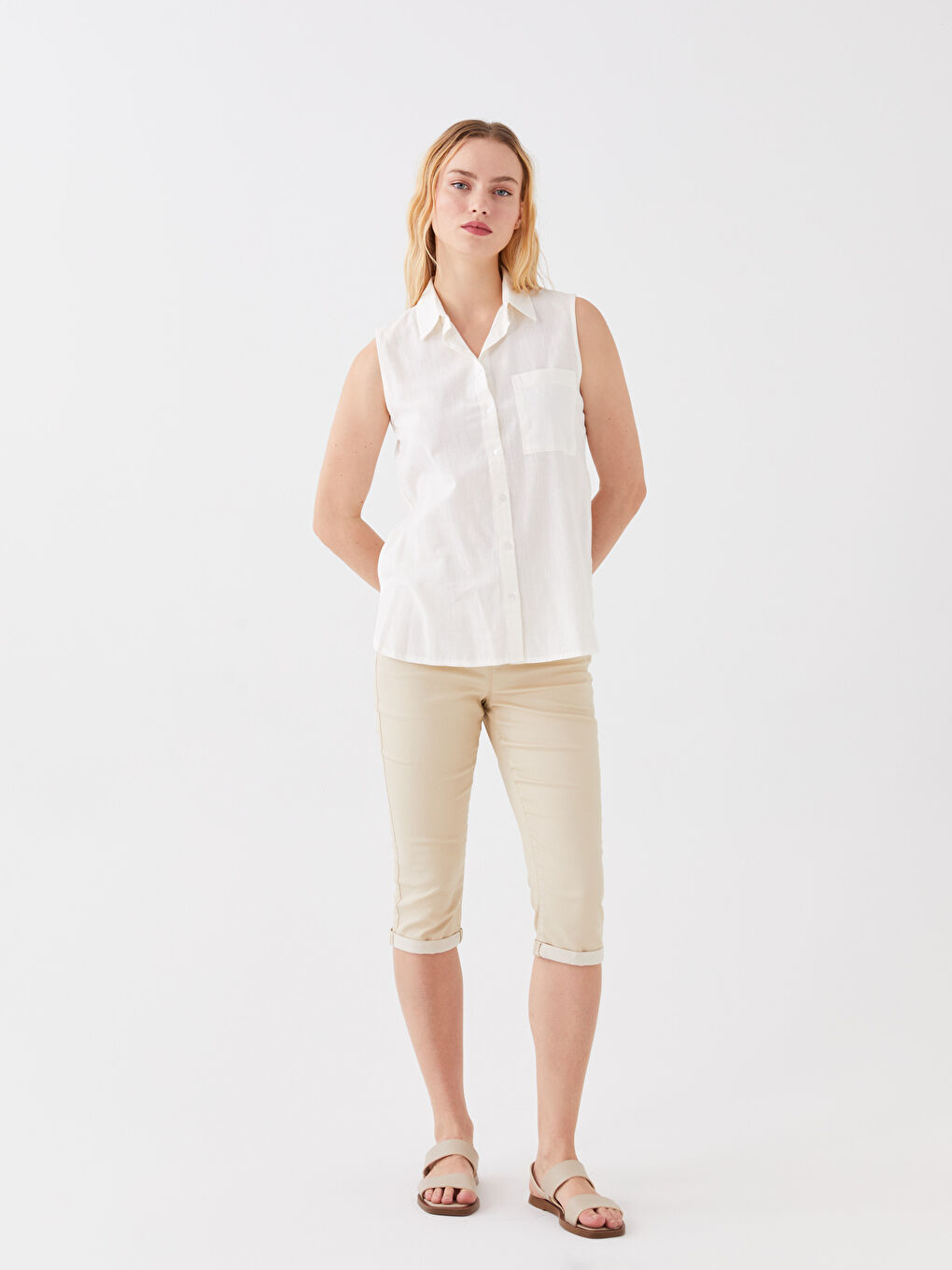 Beyaz Kadın Gömlek Yaka Düz Bluz-1