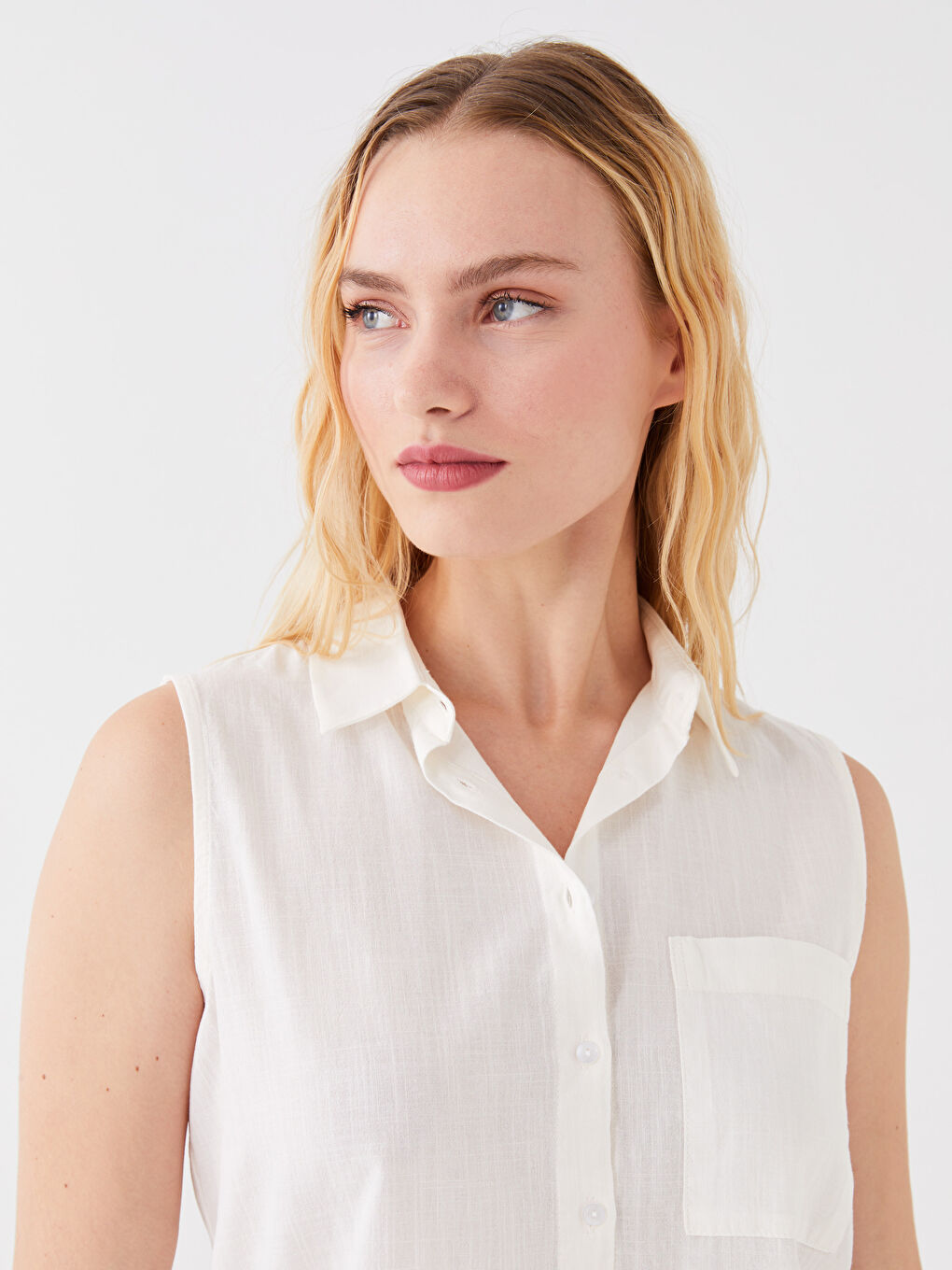 Beyaz Kadın Gömlek Yaka Düz Bluz-2