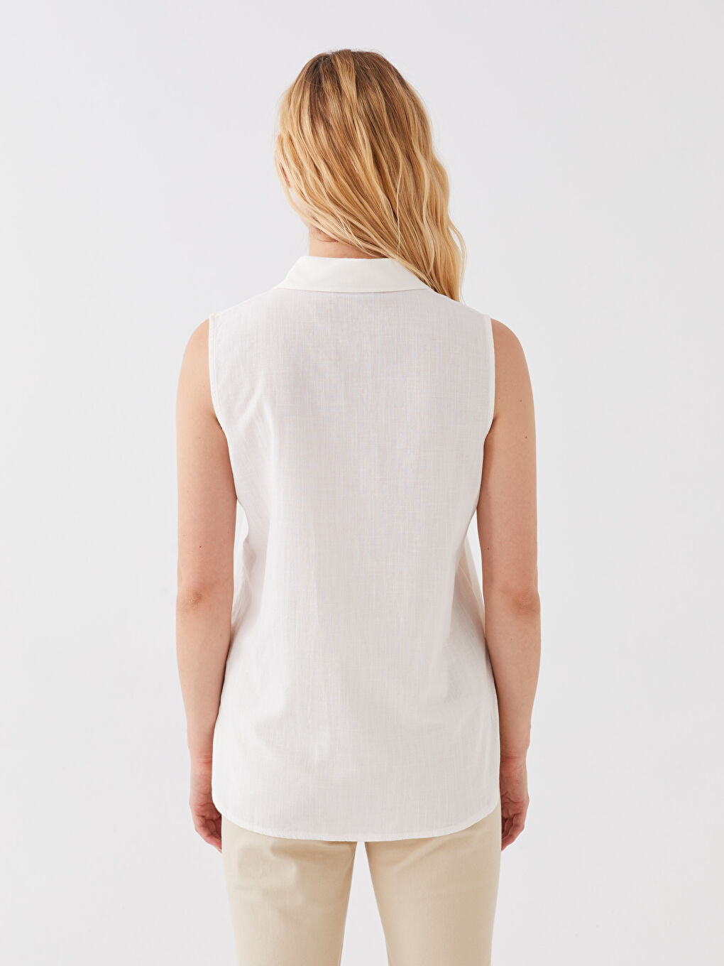 Beyaz Kadın Gömlek Yaka Düz Bluz-4