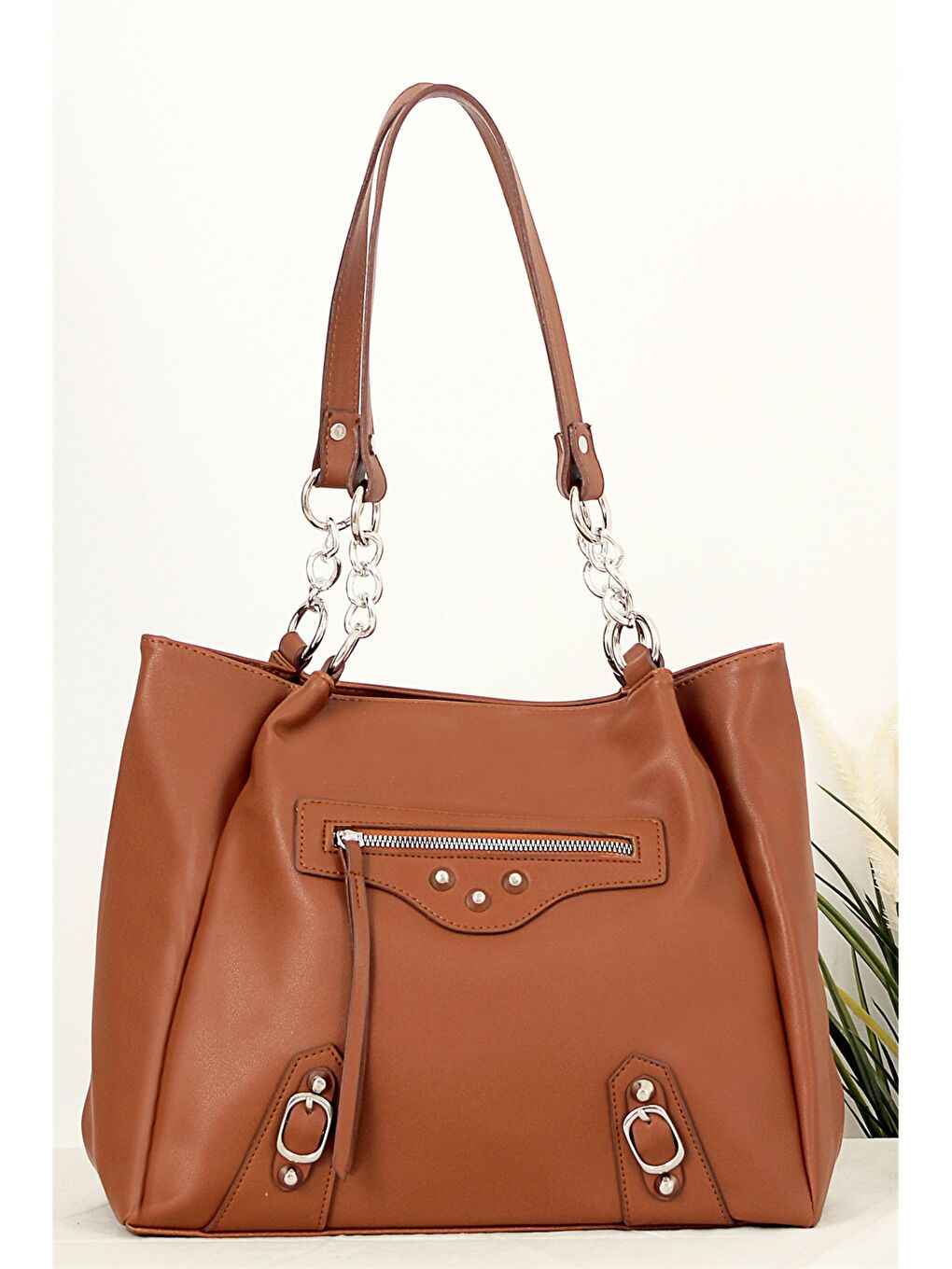 Kahverengi Suni Deri Kadın Omuz Çantası