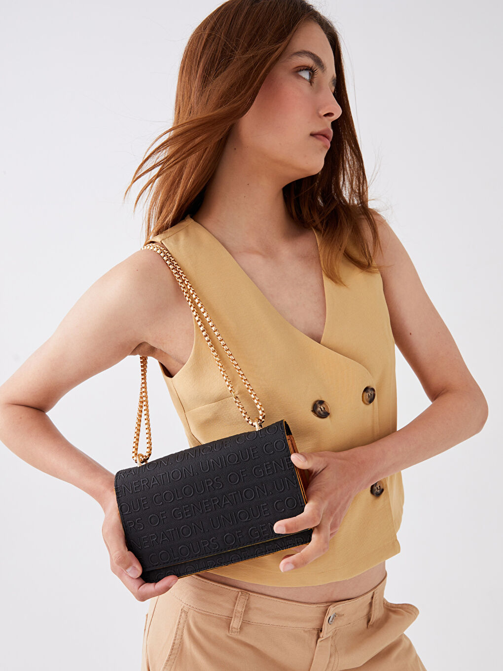 Siyah Deri Görünümlü Baskılı Kadın Omuz Çantası