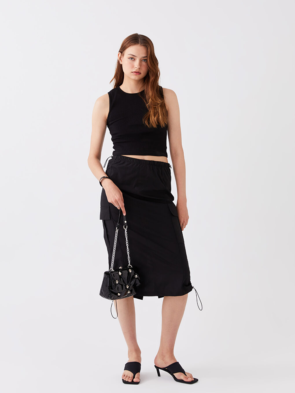 Siyah Deri Görünümlü Kadın Omuz Çantası-1