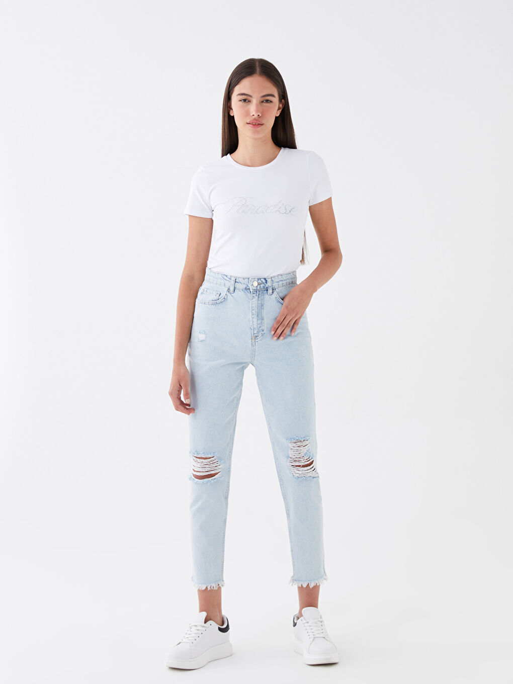 LC Waikiki Mom Fit Ripped Detail Women's Jeans -S3JA45Z8-311