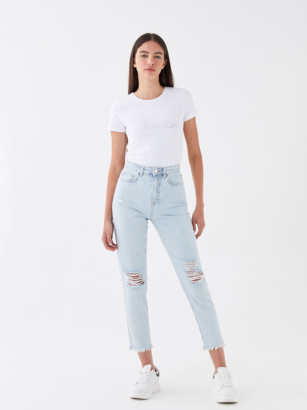 LC Waikiki Mom Fit Ripped Detail Women's Jeans -S3JA45Z8-311