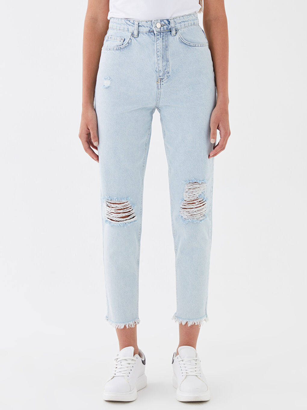 LC Waikiki Mom Fit Ripped Detail Women's Jeans -S3JA45Z8-311