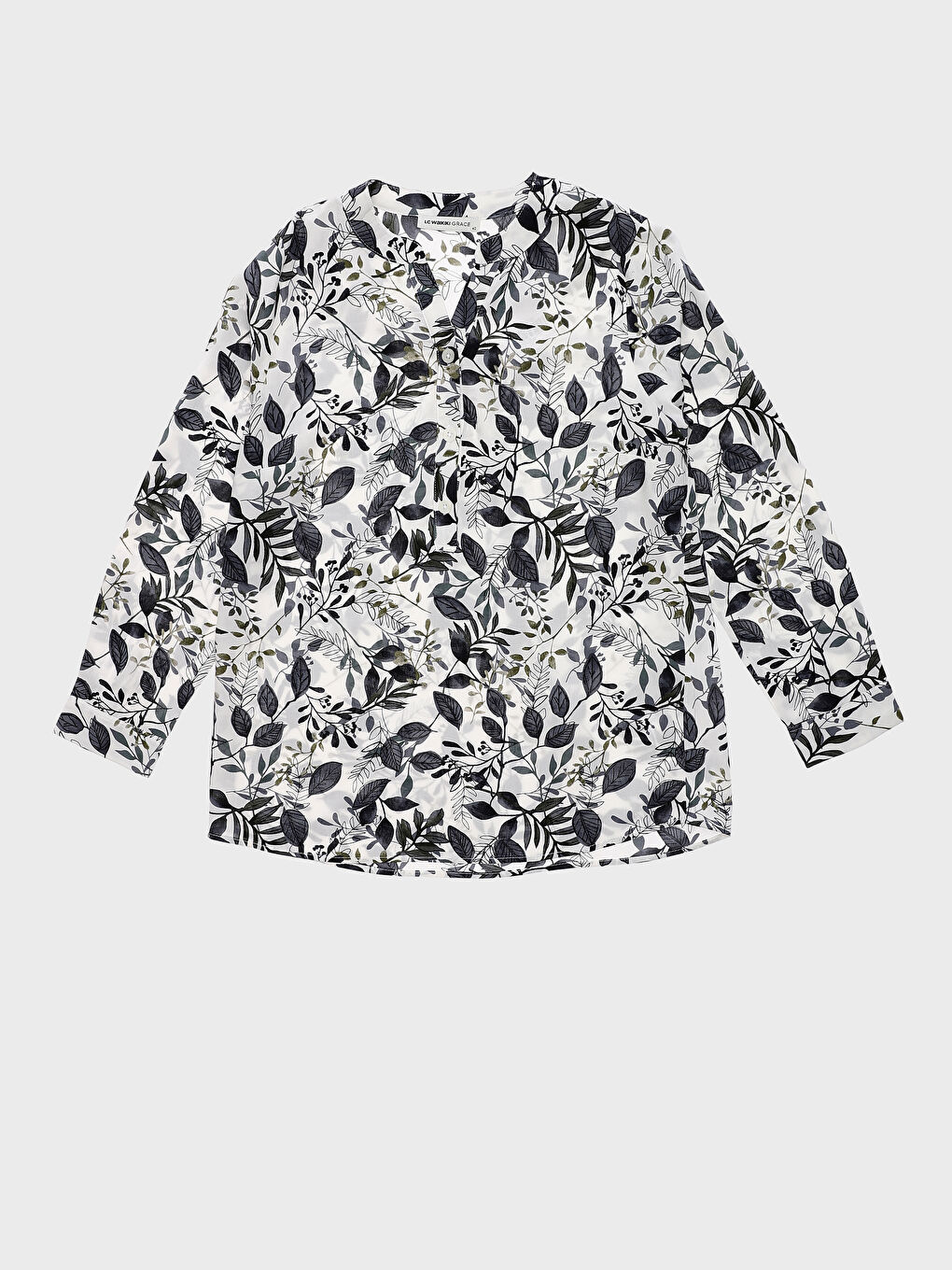 Notch Neck Patterned Long Sleeve Women's Blouse