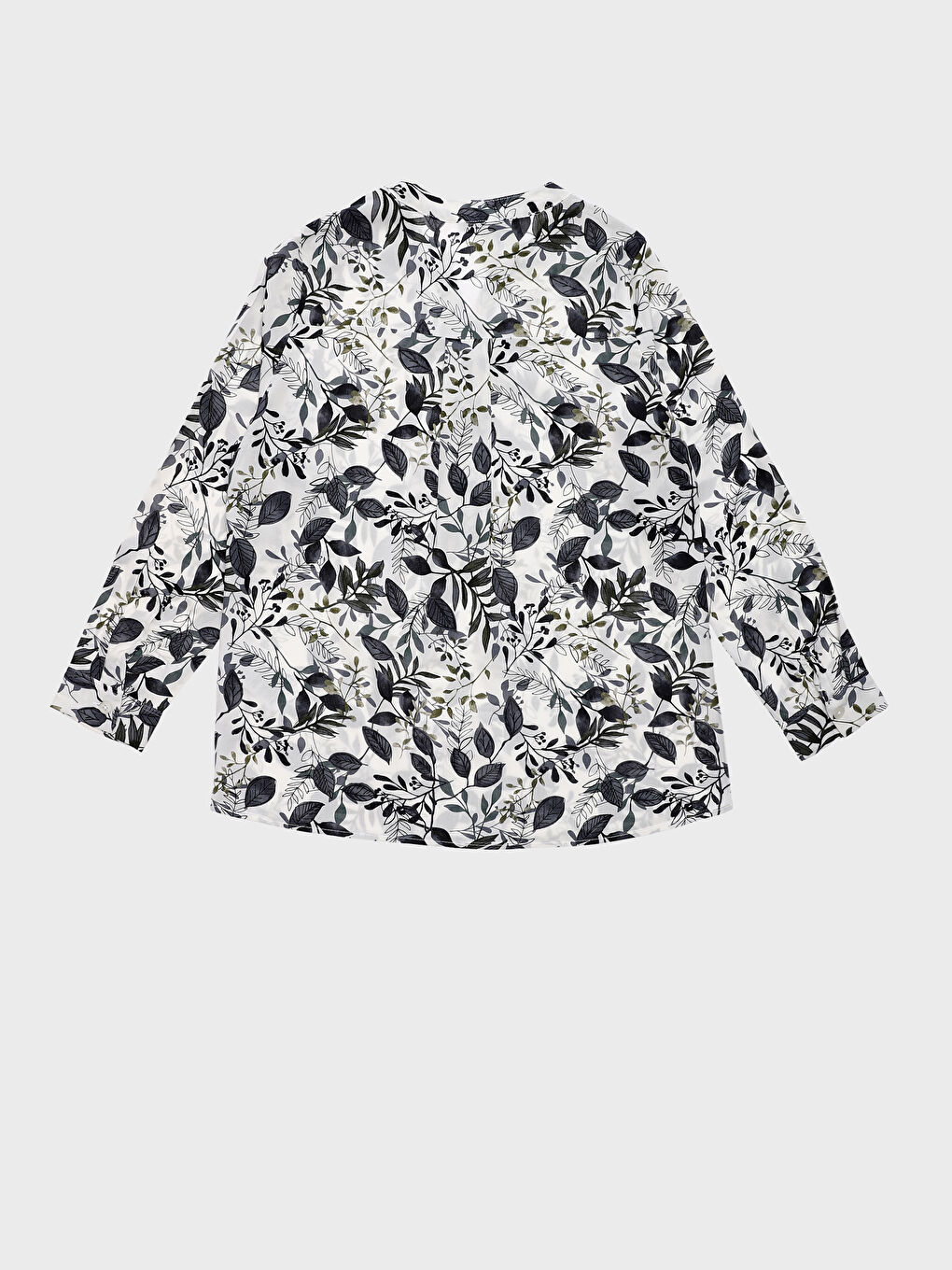 Notch Neck Patterned Long Sleeve Women's Blouse-1