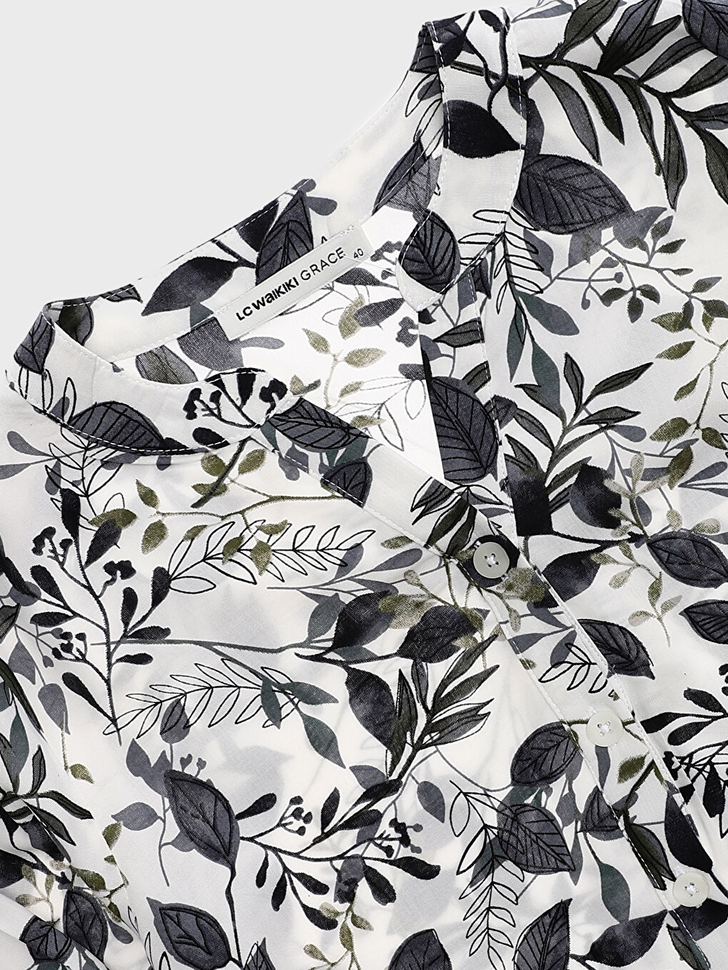 Notch Neck Patterned Long Sleeve Women's Blouse-3