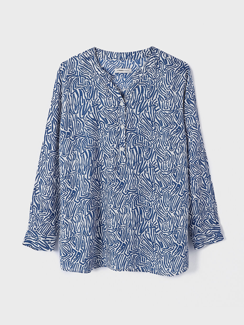 Notch Neck Patterned Long Sleeve Women's Blouse