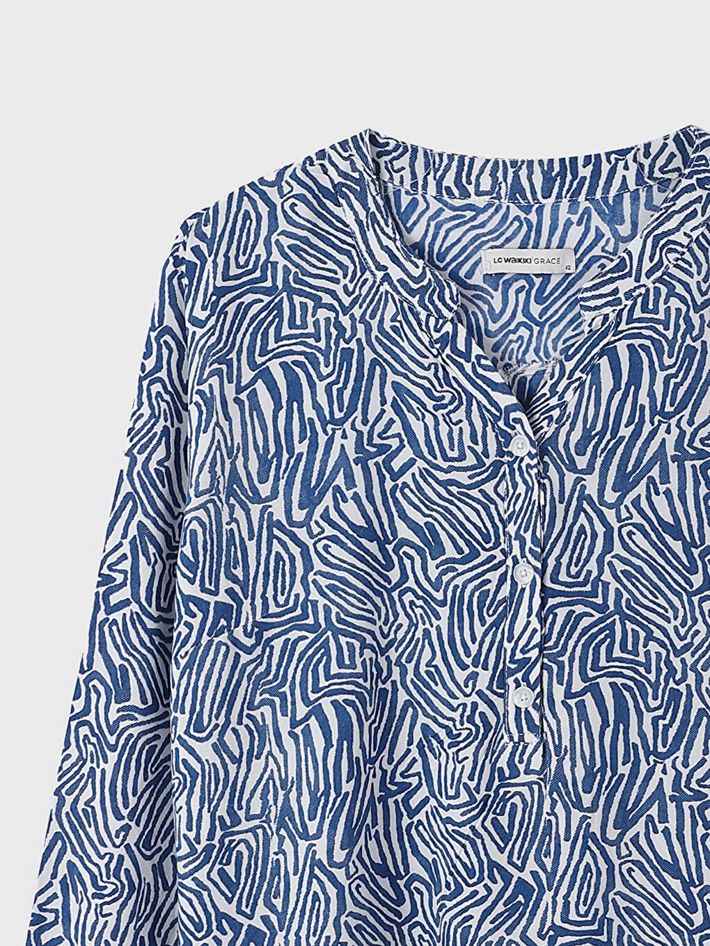 Notch Neck Patterned Long Sleeve Women's Blouse-2