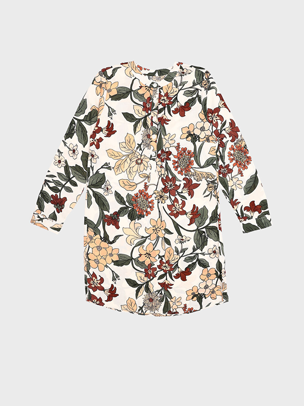 Grandad Collar Patterned Long Sleeve Poplin Women's Dress