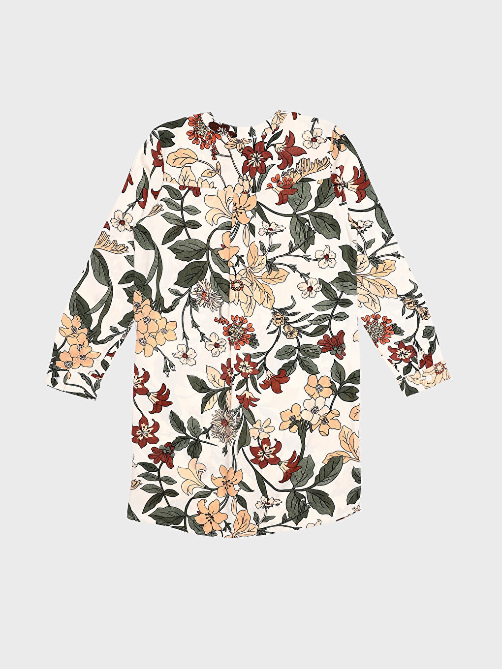 Grandad Collar Patterned Long Sleeve Poplin Women's Dress-1