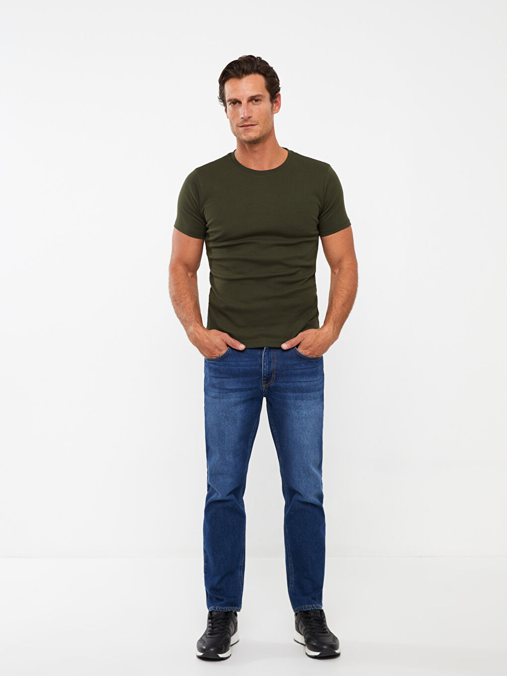 Haki Bisiklet Yaka Kısa Kollu Erkek Tişört-2