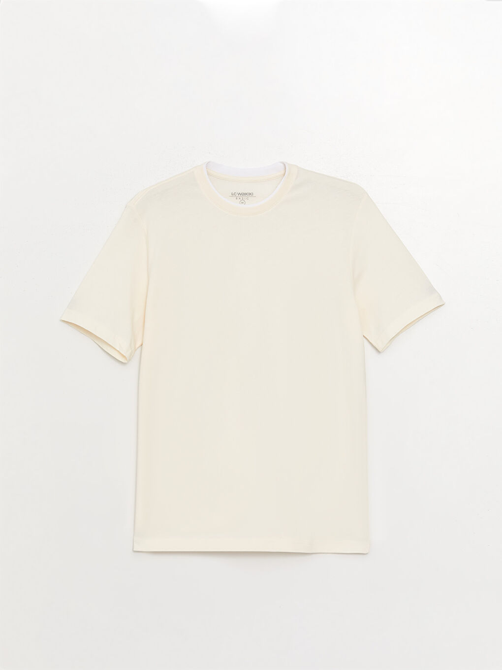 Ekru Bisiklet Yaka Penye Erkek Tişört-5