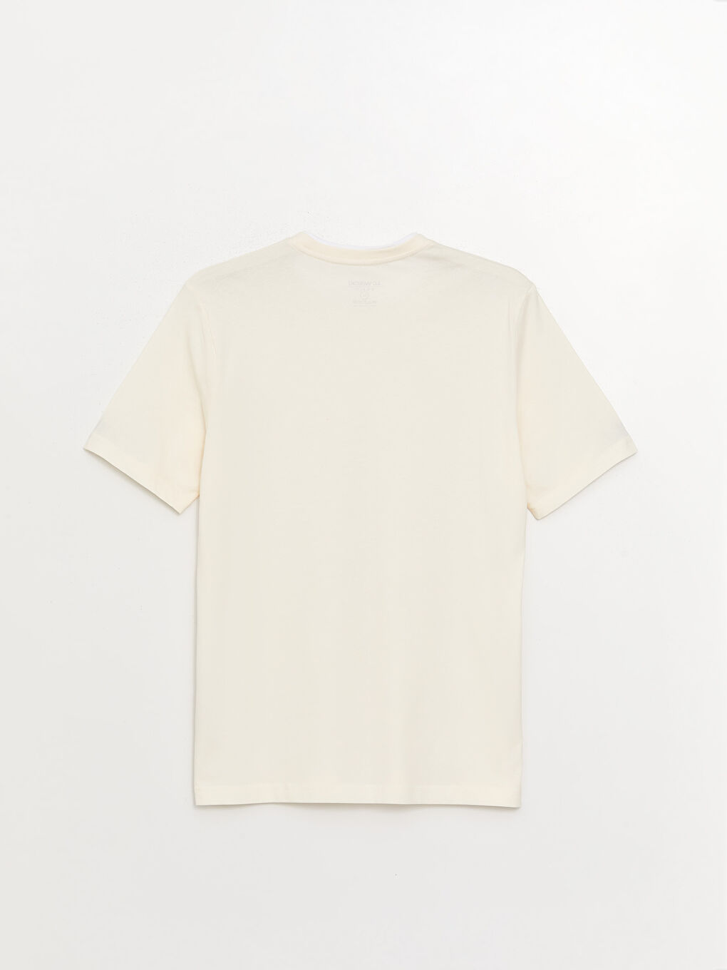 Ekru Bisiklet Yaka Penye Erkek Tişört-6