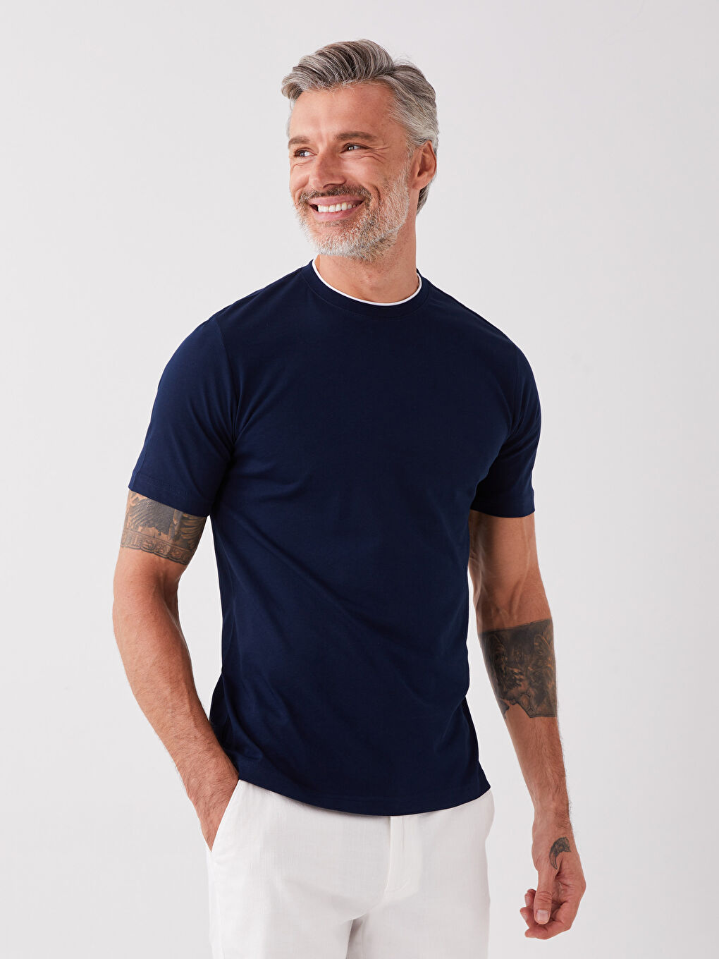 Lacivert Bisiklet Yaka Penye Erkek Tişört