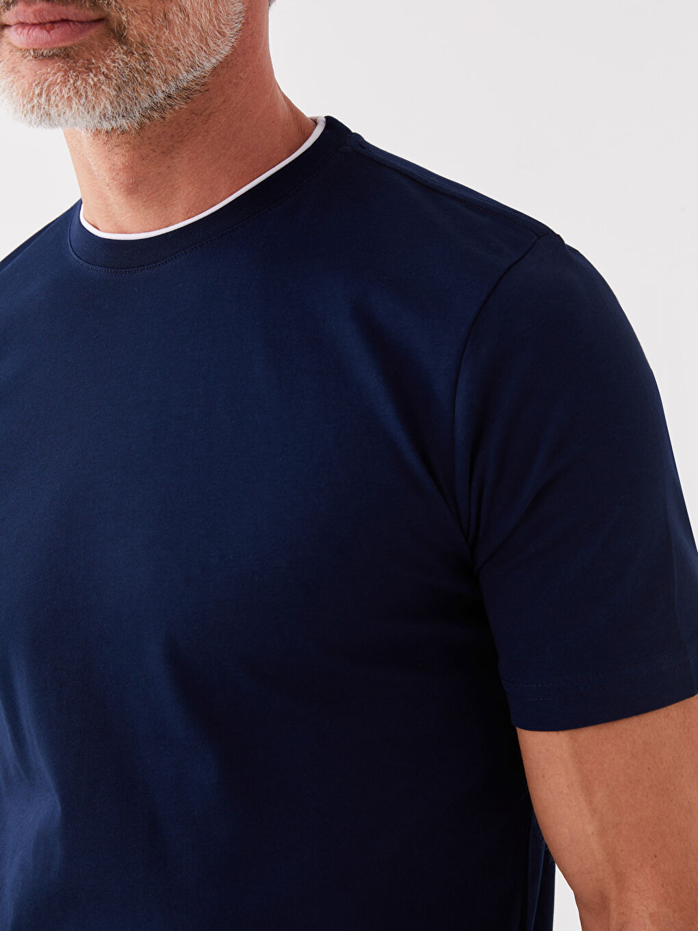 Lacivert Bisiklet Yaka Penye Erkek Tişört-3