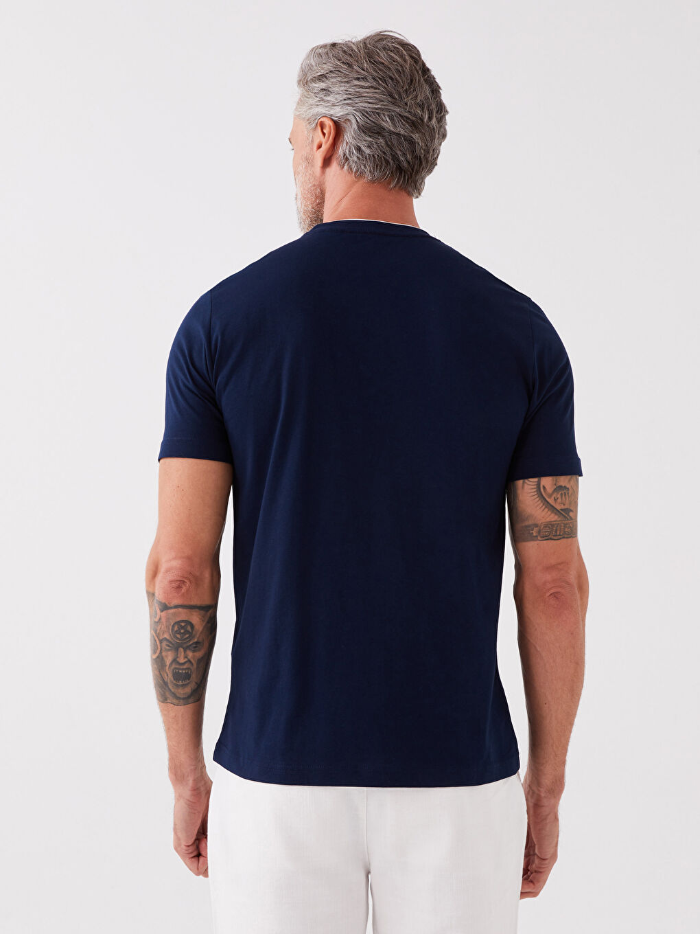 Lacivert Bisiklet Yaka Penye Erkek Tişört-4