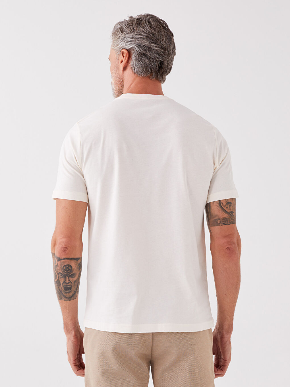 Ekru Bisiklet Yaka Penye Erkek Tişört-4