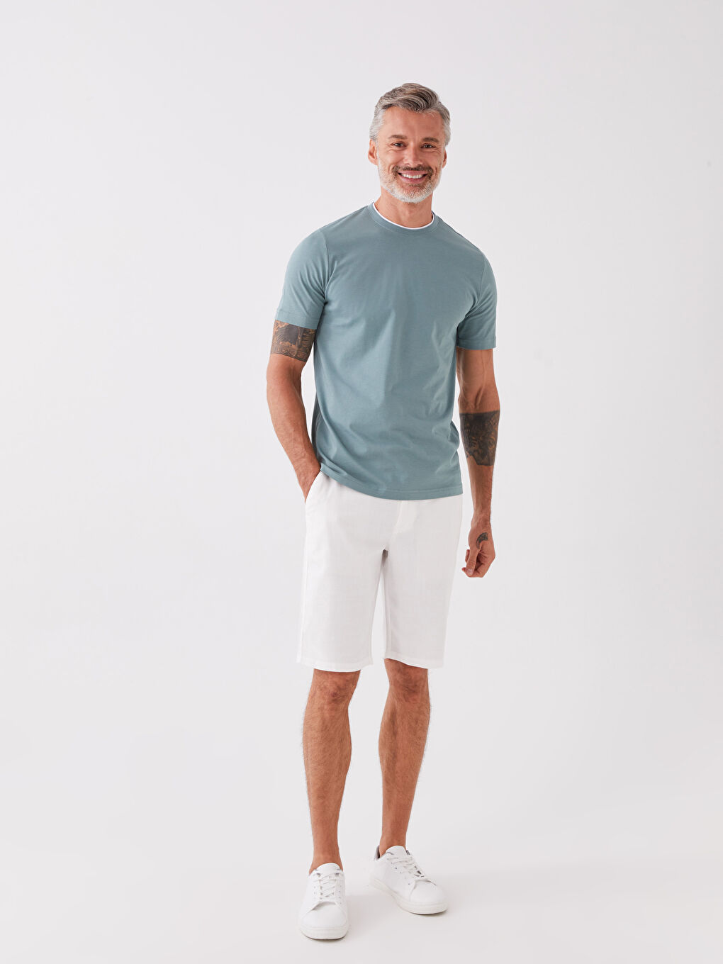 Yeşil Bisiklet Yaka Penye Erkek Tişört-2