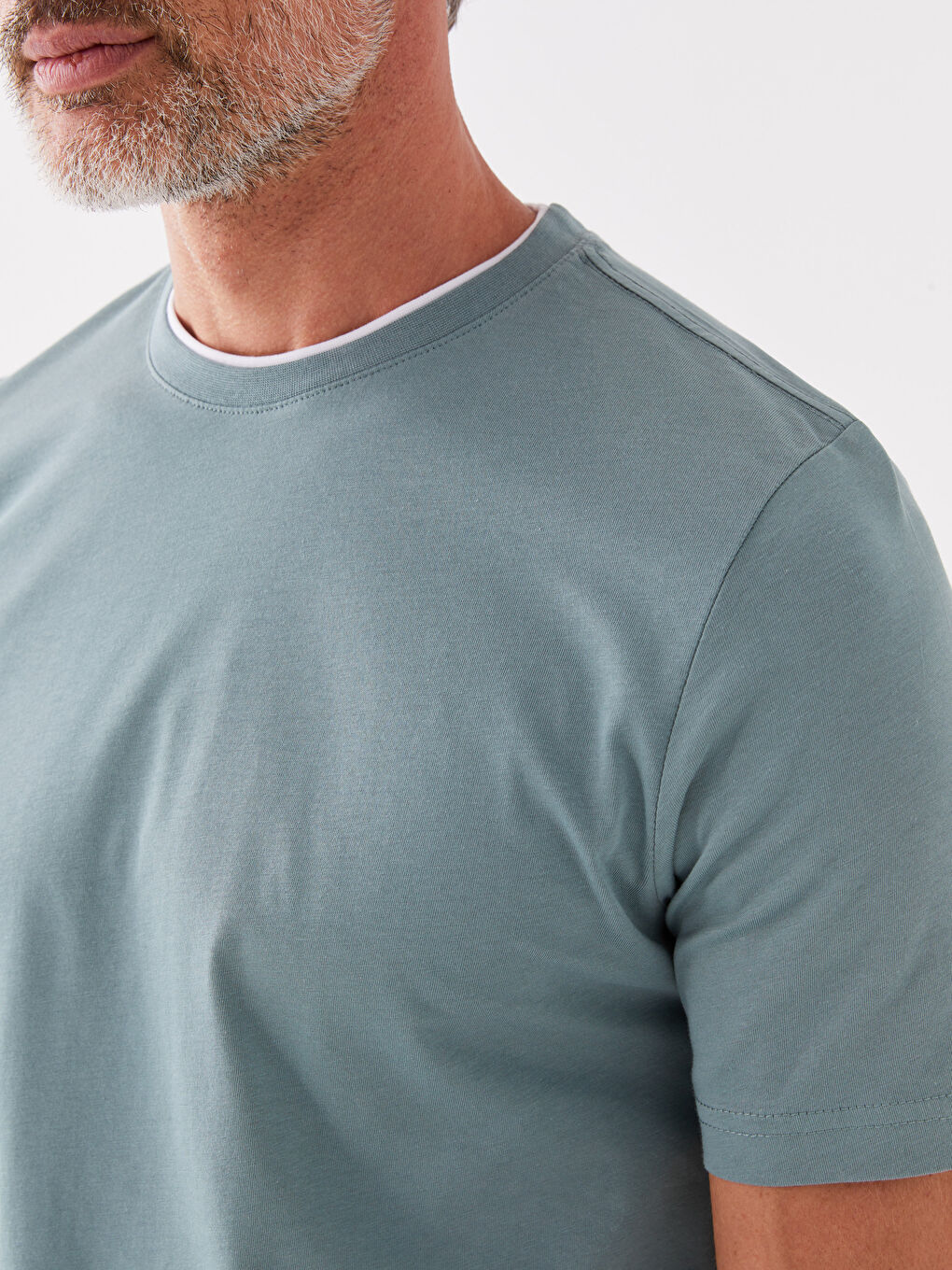 Yeşil Bisiklet Yaka Penye Erkek Tişört-3