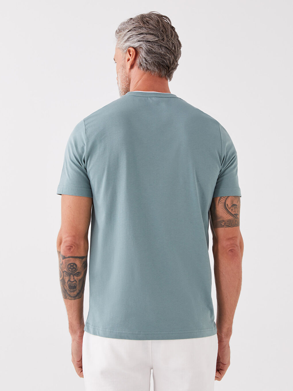 Yeşil Bisiklet Yaka Penye Erkek Tişört-4