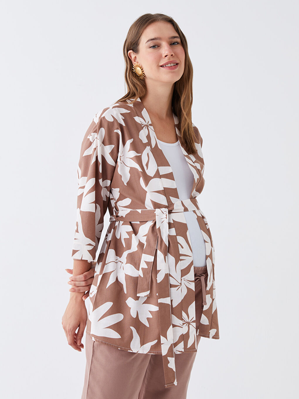 یاخەی شال کیمۆنۆی خانەداری گوڵدار بۆ ئافرەتانی دووگیان-1