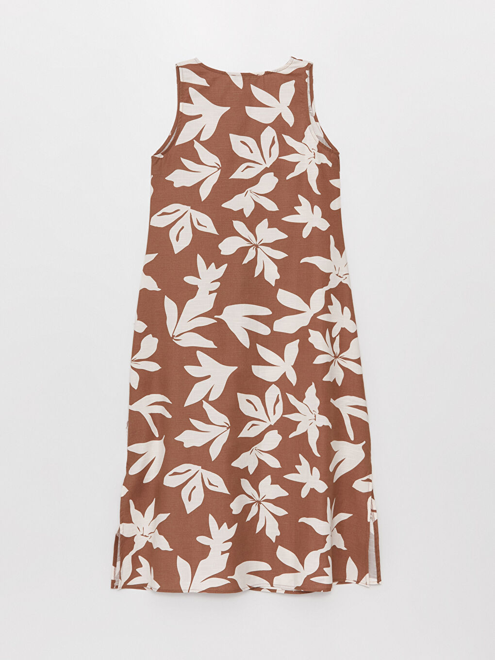 Kahverengi V Yaka Çiçekli Poplin Hamile Elbise-5