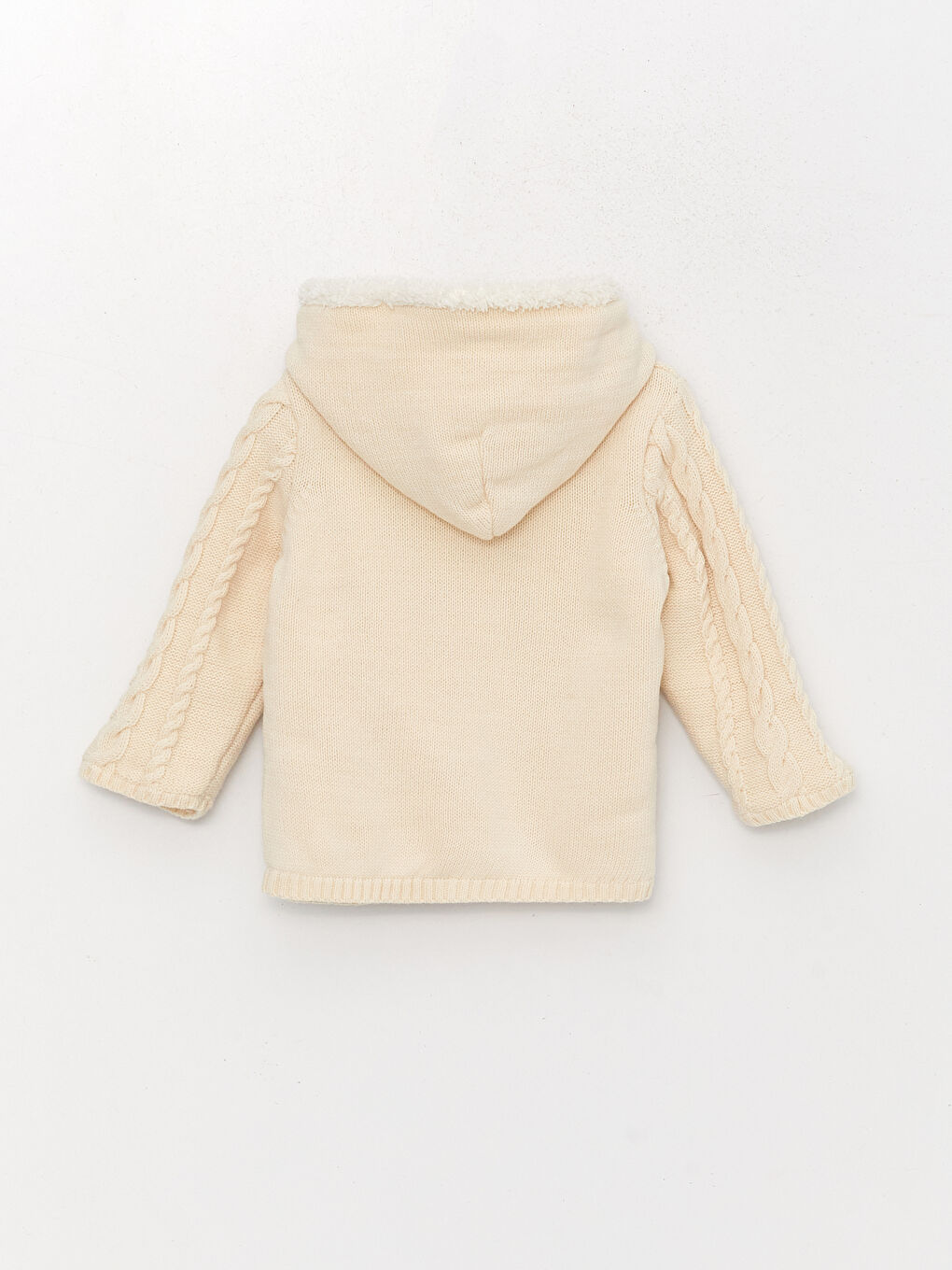 Bej Kapüşonlu Uzun Kollu Kız Bebek Triko Hırka-1