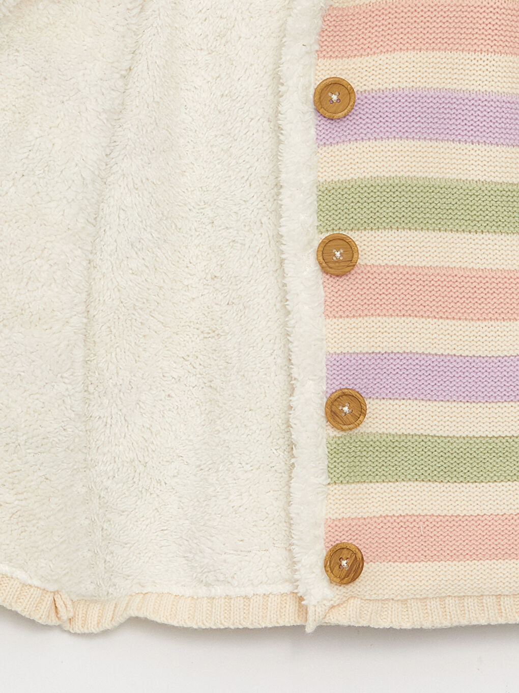 Karışık Kapüşonlu Uzun Kollu Çizgili Kız Bebek Triko Hırka-1