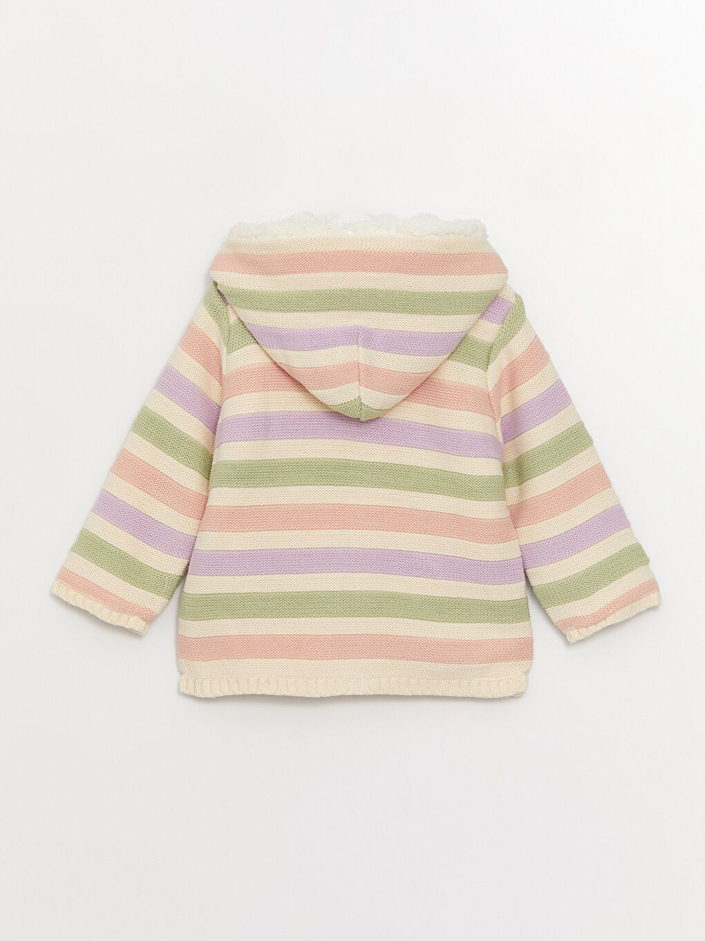 Karışık Kapüşonlu Uzun Kollu Çizgili Kız Bebek Triko Hırka-2