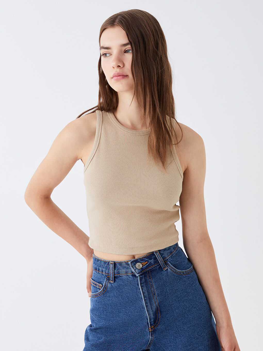 Women's Crew Neck Plain Crop -S3JB10Z8-KPL