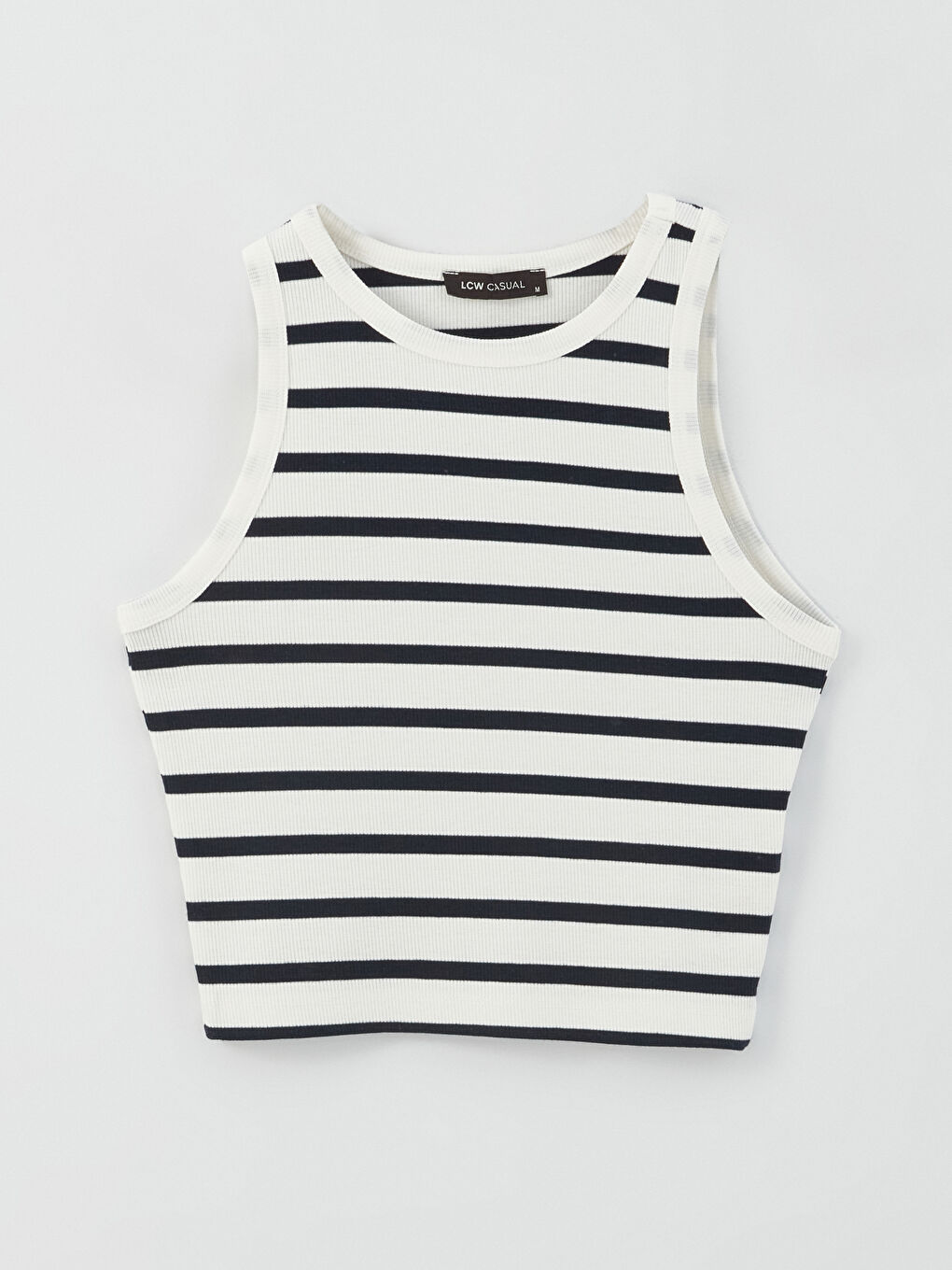 قميص قصير مخطط بياقة دائرية للسيدات-5