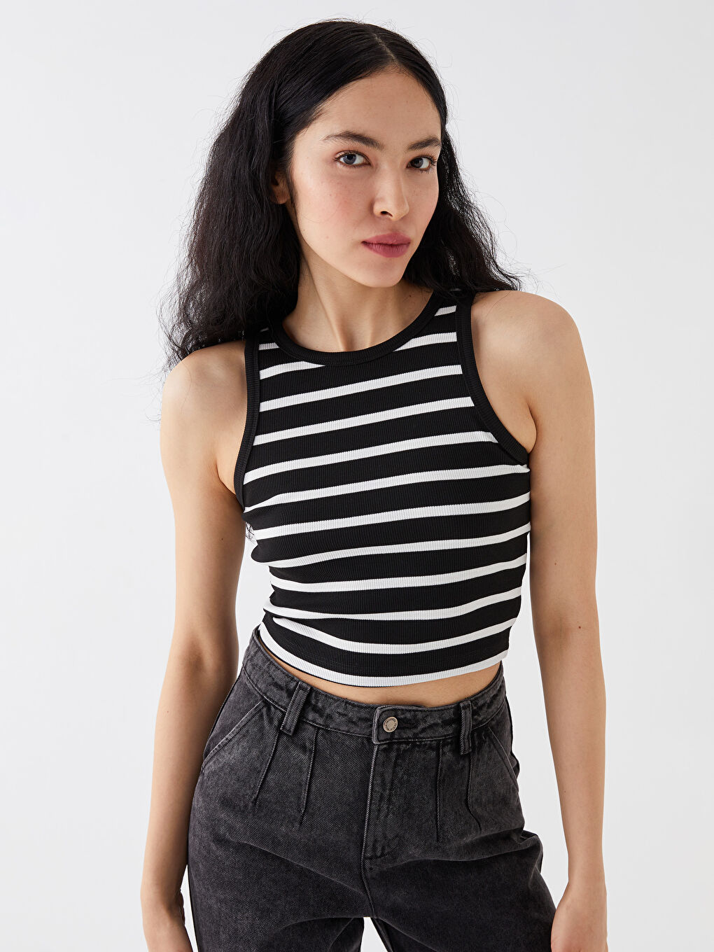 Crew Neck Striped Women's Crop -S3JB10Z8-SZ5