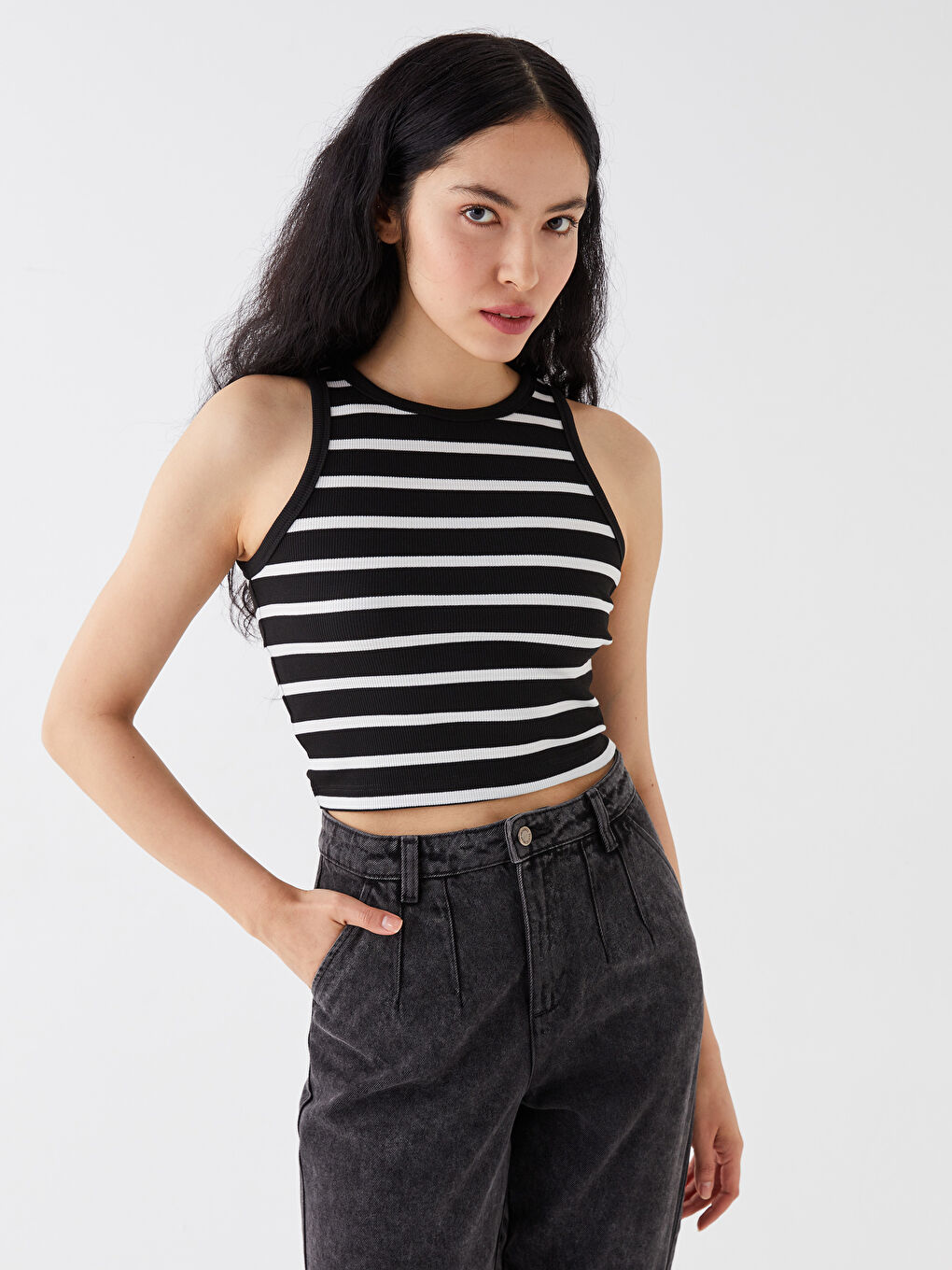 Crew Neck Striped Women's Crop -S3JB10Z8-SZ5